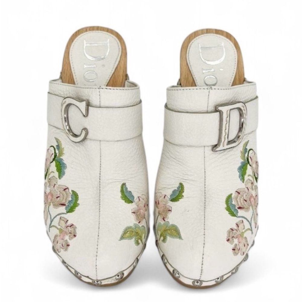 Rare Vintage DIOR by John Galliano White Embroidered Floral Print Clogs … - Picture 6 of 14